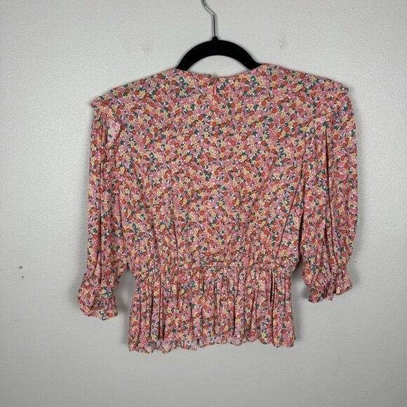 Faithfull The Brand Women's Pink Caleta Ruffle Floral Peplum Top Size XS/2 - Picture 3 of 4